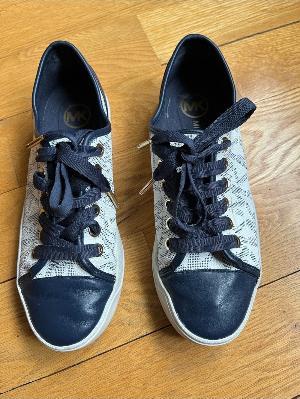 Michael Kors Navy and White Signature Lace-Up Sneakers